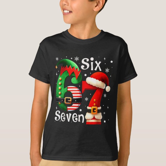 Funny Six Seven 67 Meme 6 7 Elf Santa Christmas Pa T-Shirt (Front)