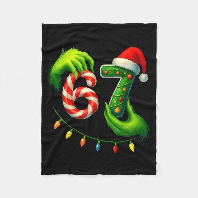 Funny Six Seven 67 Meme 6 7 Santa Christmas Brainr Fleece Blanket (Front)