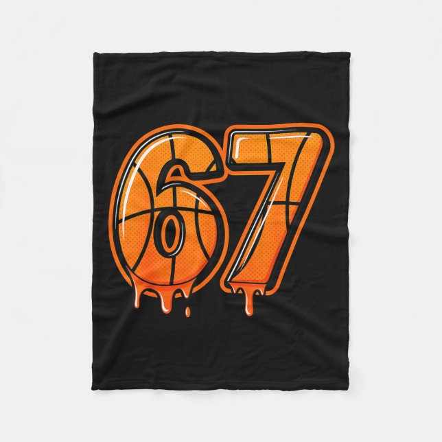 Funny Six Seven 67 Meme Gen Alpha 67 Basketball Fo Fleece Blanket (Front)