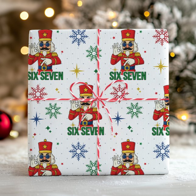 Funny Six Seven 67 Meme Nutcracker Christmas Humor Wrapping Paper (Trending Six Seven 67 6 7 funny Christmas Nutcracker xmas modern holiday humor gift wrapping paper)