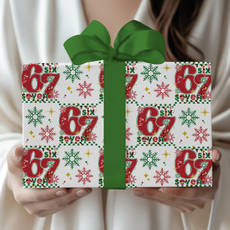 Funny Six Seven 67 Meme Retro Xmas Humor Christmas Wrapping Paper