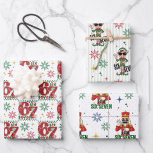Funny Six Seven 67 Meme Retro Xmas Humor Christmas Wrapping Paper Sheets
