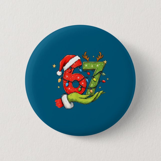Funny Six Seven 67 Meme Santa Christmas Brainrot P Button (Front)