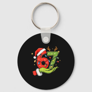 Funny Six Seven 67 Meme Santa Christmas Brainrot P Keychain