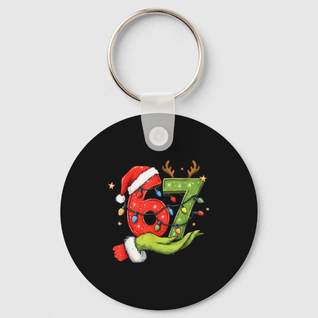 Funny Six Seven 67 Meme Santa Christmas Brainrot P Keychain (Front)