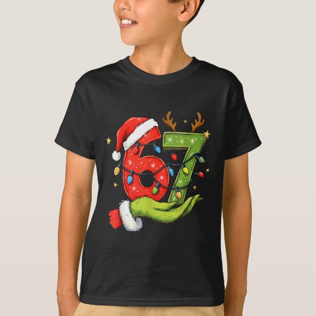 Funny Six Seven 67 Meme Santa Christmas Brainrot P T-Shirt (Front)