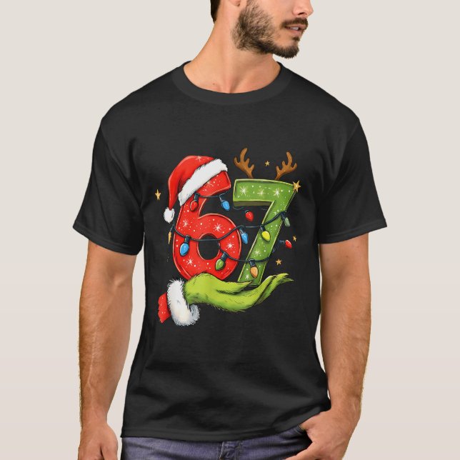 Funny Six Seven 67 Meme Santa Christmas Brainrot P T-Shirt (Front)