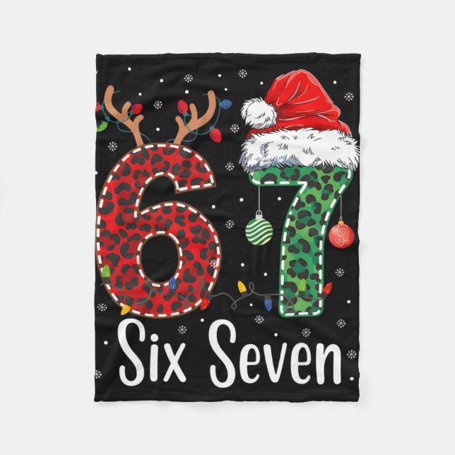 Funny Six Seven 6 7 Meme 67 Christmas Leopard Xmas Fleece Blanket (Front)