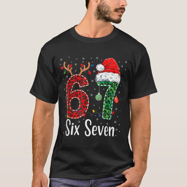 Funny Six Seven 6 7 Meme 67 Christmas Leopard Xmas T-Shirt (Front)