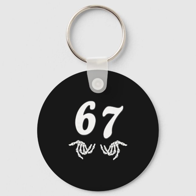 Funny Six Seven 6 7 Meme 67 Skeleton Hand Hallowee Keychain (Front)