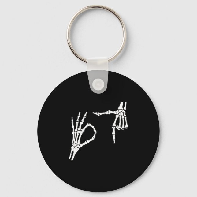 Funny Six Seven 6 7 Meme 67 Skeleton Hand Hallowee Keychain (Front)