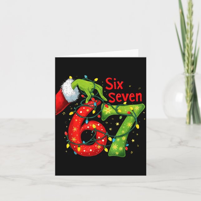 Funny Six Seven 6 7 Meme 67 Xmas Hand Christmas Co Card (Front)