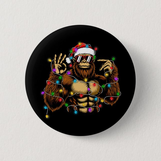 Funny Six Seven 6 7 Meme Bigfoot Christmas Lights  Button (Front)
