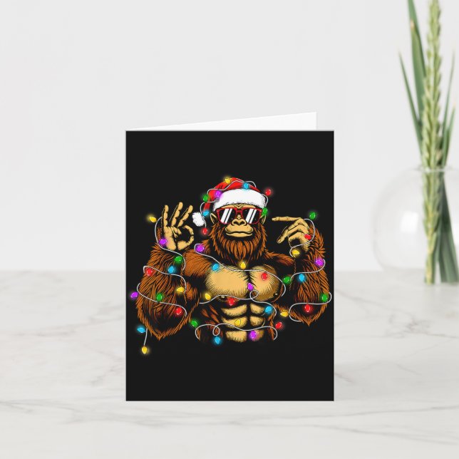 Funny Six Seven 6 7 Meme Bigfoot Christmas Lights  Card (Front)