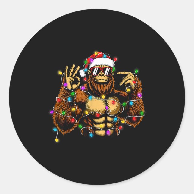 Funny Six Seven 6 7 Meme Bigfoot Christmas Lights  Classic Round Sticker (Front)