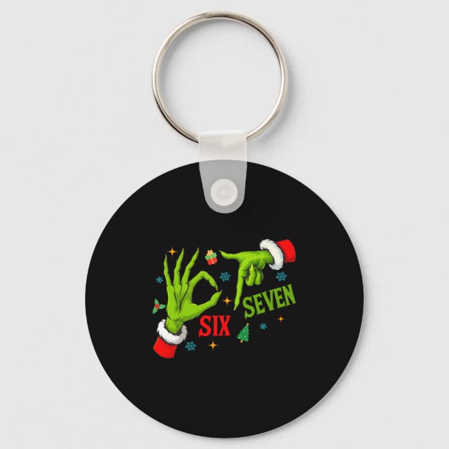 Funny Six Seven 6 7 Meme Christmas Funny Hands 6 7 Keychain (Front)