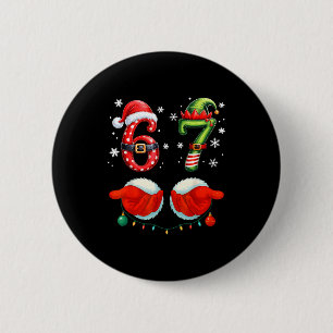 Funny Six Seven 6 7 Meme Christmas Humor Santa Elf Button