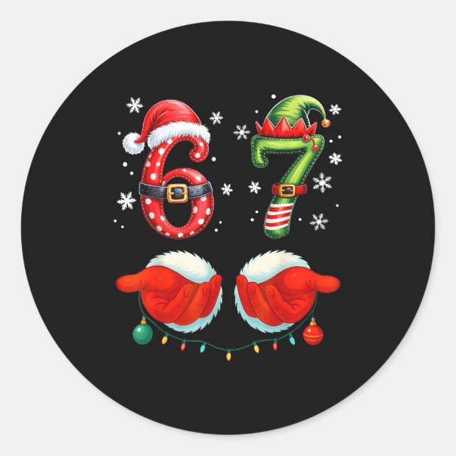 Funny Six Seven 6 7 Meme Christmas Humor Santa Elf Classic Round Sticker (Front)