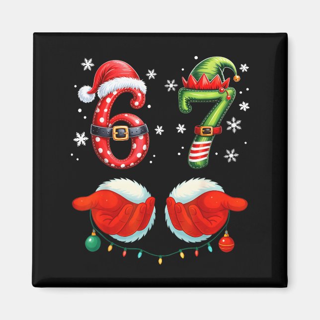 Funny Six Seven 6 7 Meme Christmas Humor Santa Elf Magnet (Front)