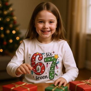 Funny Six Seven 6 7 Meme Christmas Lights Kids Tri-Blend Shirts