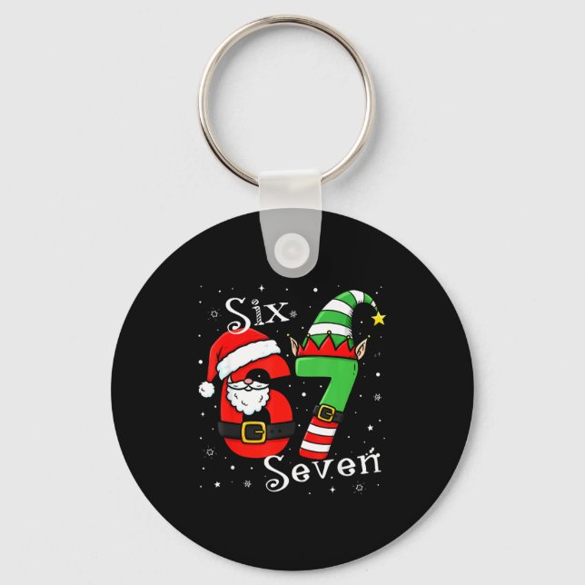 Funny Six Seven 6 7 Meme Christmas Santa Elf Numbe Keychain (Front)