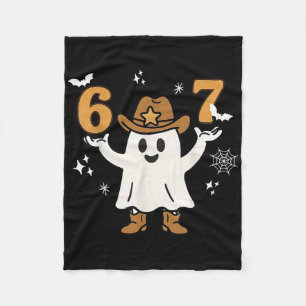 Funny Six Seven 6 7 Meme Cowboy Ghost Halloween Co Fleece Blanket