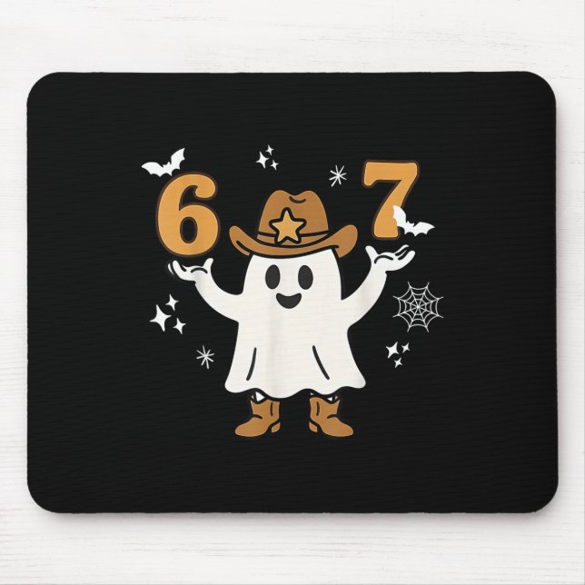Funny Six Seven 6 7 Meme Cowboy Ghost Halloween Co Mouse Pad (Front)