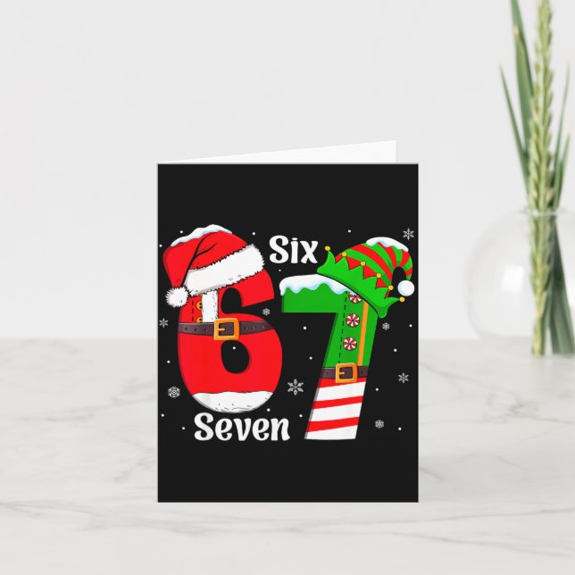 Funny Six Seven 6 7 Meme Gen Alpha Slang Santa Elf Card (Front)