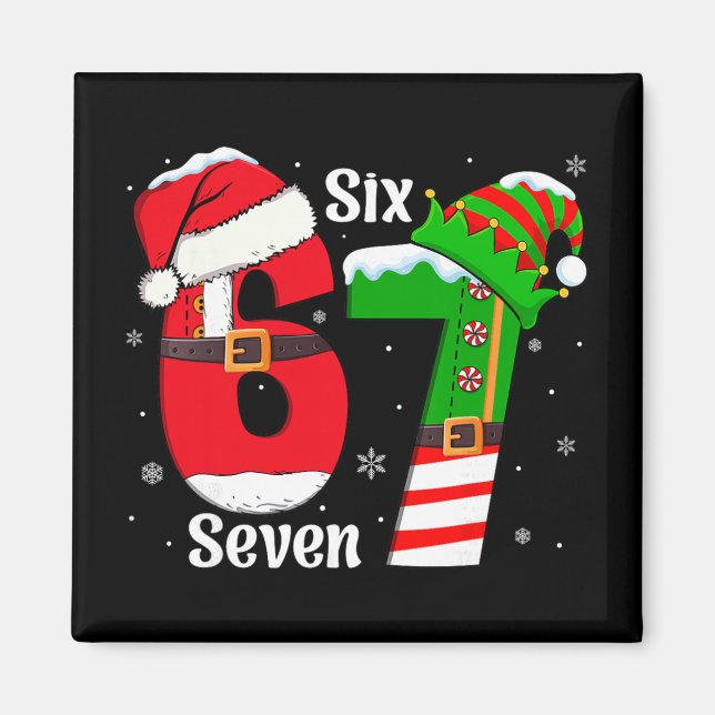 Funny Six Seven 6 7 Meme Gen Alpha Slang Santa Elf Magnet (Front)