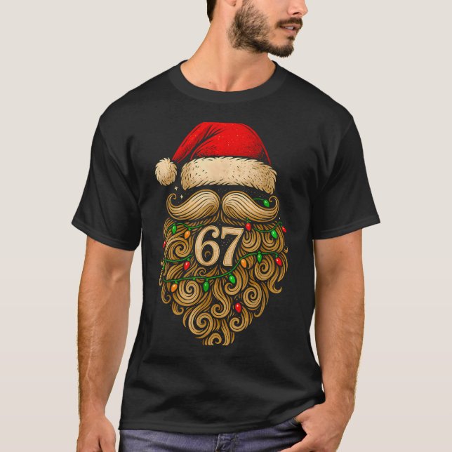 Funny Six Seven 6 7 Meme Santa Beard Christmas Men T-Shirt (Front)