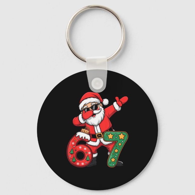 Funny Six Seven 6 7 Meme Santa Dab Christmas Dabbi Keychain (Front)