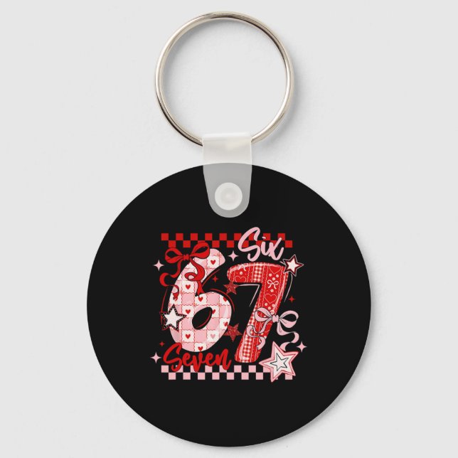 Funny Six Seven 6 7 Meme Valentine Girl  Keychain (Front)