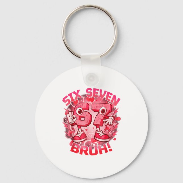 Funny Six Seven Bruh 67 Brainrot Meme Valentine's  Keychain (Front)