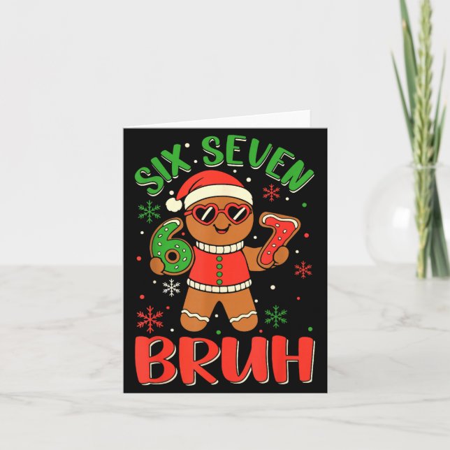 Funny Six Seven Bruh Gingerbread Christmas Costume Card (Front)