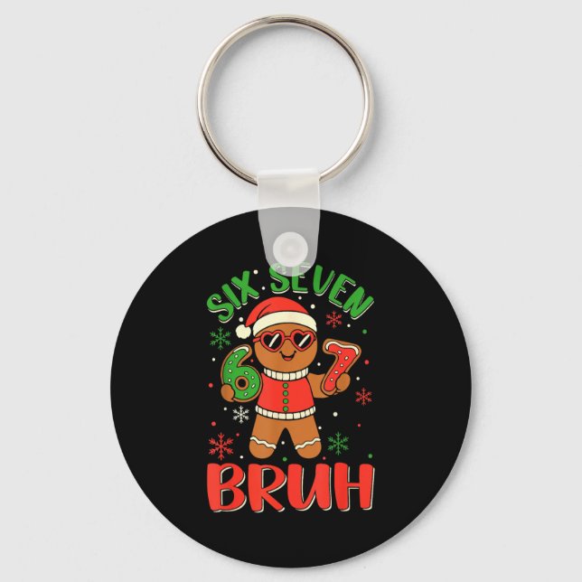 Funny Six Seven Bruh Gingerbread Christmas Costume Keychain (Front)