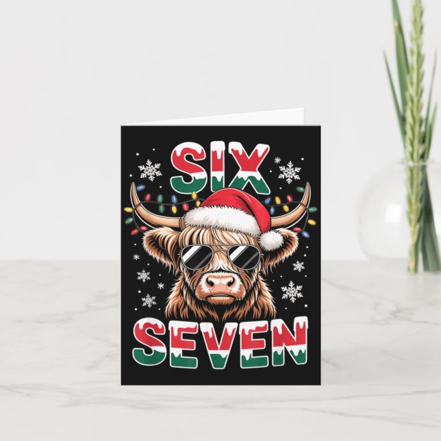 Funny Six Seven Highland Cow Christmas 67 Cool Xma Card (Front)