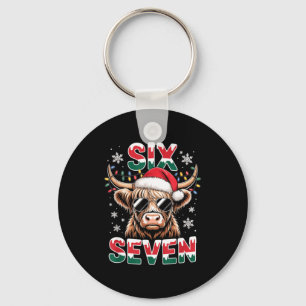 Funny Six Seven Highland Cow Christmas 67 Cool Xma Keychain
