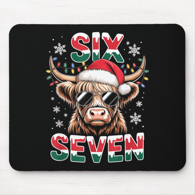 Funny Six Seven Highland Cow Christmas 67 Cool Xma Mouse Pad (Front)