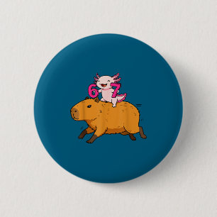 Funny Six Seven Kawaii Axolotl Capybara Button