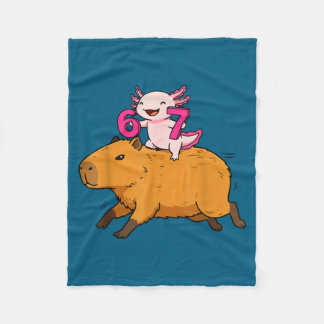 Funny Six Seven Kawaii Axolotl Capybara Fleece Blanket