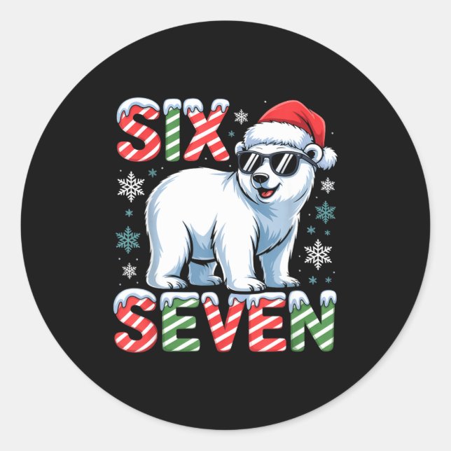 Funny Six Seven Lar Bear Christmas 67 Santa Hat Wi Classic Round Sticker (Front)