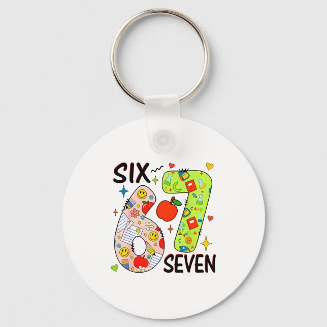 Funny Six Seven Meme 67 Days Of School Men Women B Keychain (Front)