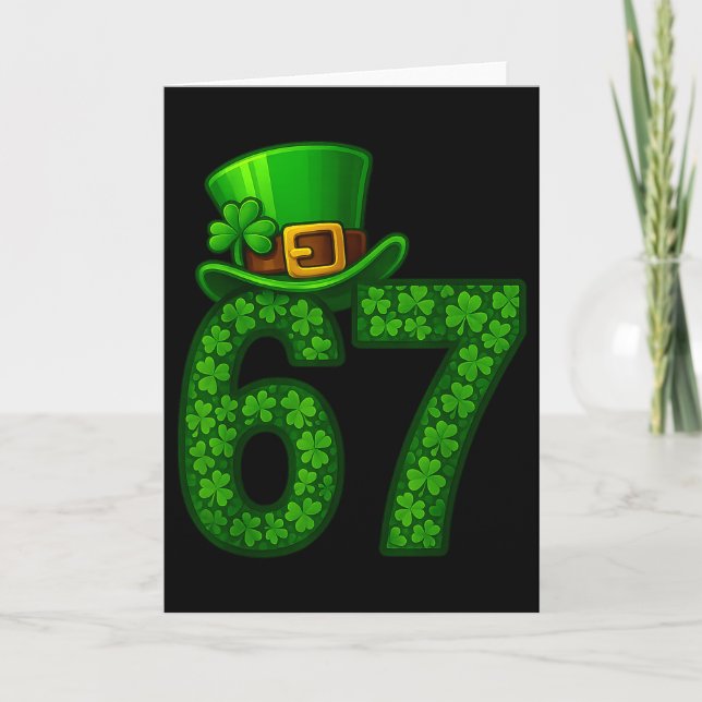 Funny Six Seven Meme 67 St Patricks Day Shamrocks  Card (Front)
