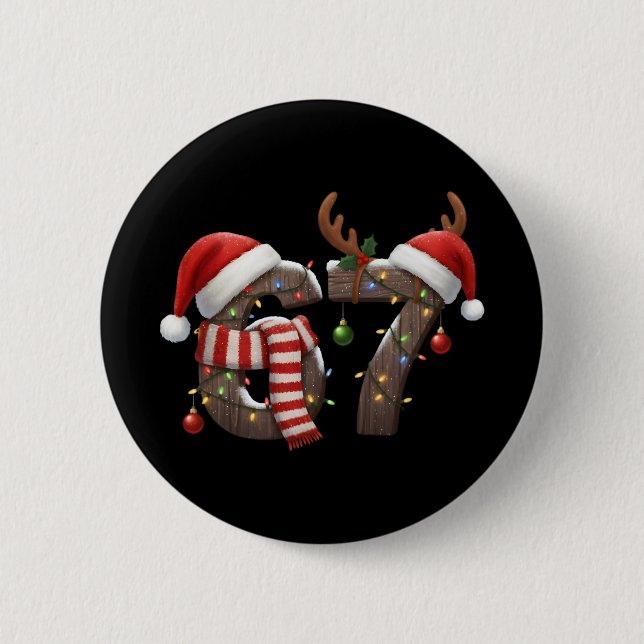 Funny Six Seven Meme 6-7 Xmas 67 Christmas Lights  Button (Front)