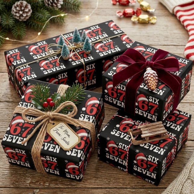 Funny Six Seven Santa Hat Christmas Saying Wrapping Paper (Creator Uploaded)