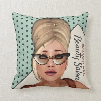 Funny Sixties Retro Beehive Hair Salon Throw Pillow by LaBoutiqueEclectique at Zazzle