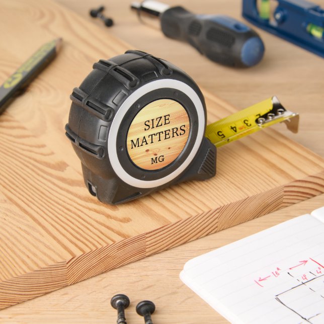Funny SIZE MATTERS or Your Text Monogram Tape Measure (Woodwork)