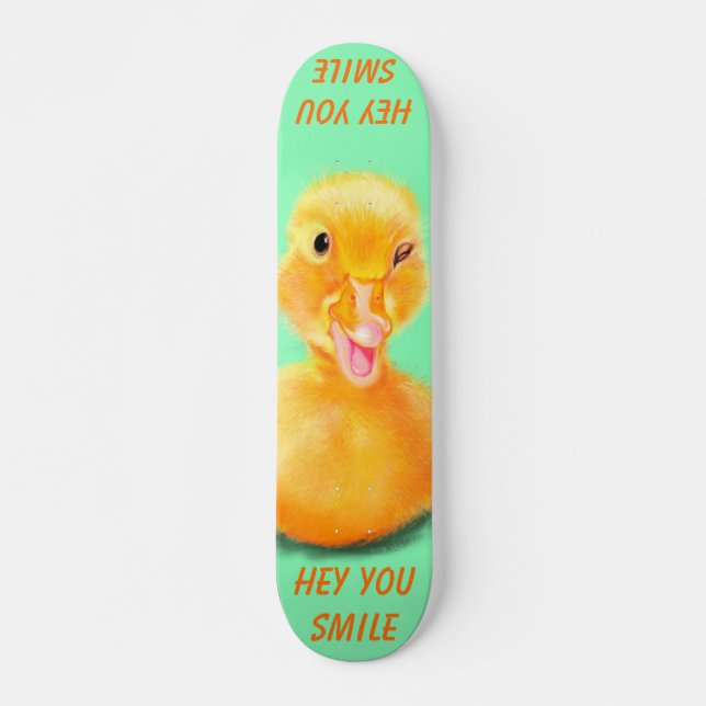 Funny Skateboard Happy Duck Custom Text and Colors (Front)