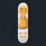 Funny Skateboard Happy Duck Smile - Custom Text<br><div class="desc">Funny Skateboard with Yellow Duck Playful Wink Happy Smile Cartoon Drawing and Text - or Choose / Add Your Unique Text / Font / Color - Make Your Special Skateboard Gift - Resize and move or remove and add elements / image with Customization tool ! - Drawing and Design by...</div>