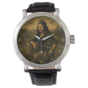 Funny Skateboard Mona Lisa Urban Street Style Gift Watch